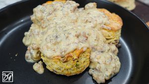Easy Homemade Biscuits and Sausage Gravy with Cheddar and Herbs