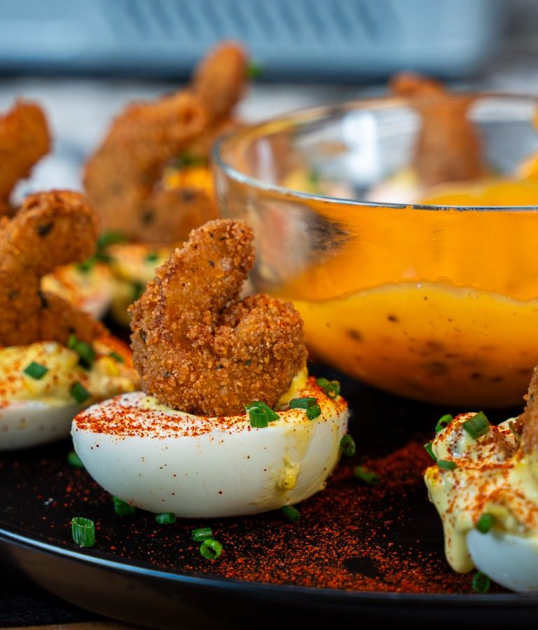 Deviled Eggs with Fried Shrimp: A Perfect Party Appetizer