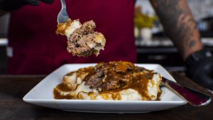 Homemade Salisbury Steak with Onion Mushroom Gravy & Garlic Mashed Potatoes