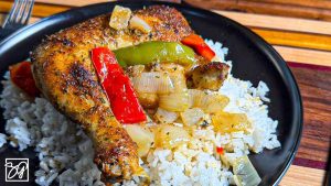 Baked Chicken Leg Quarters with Onions and Bell Peppers