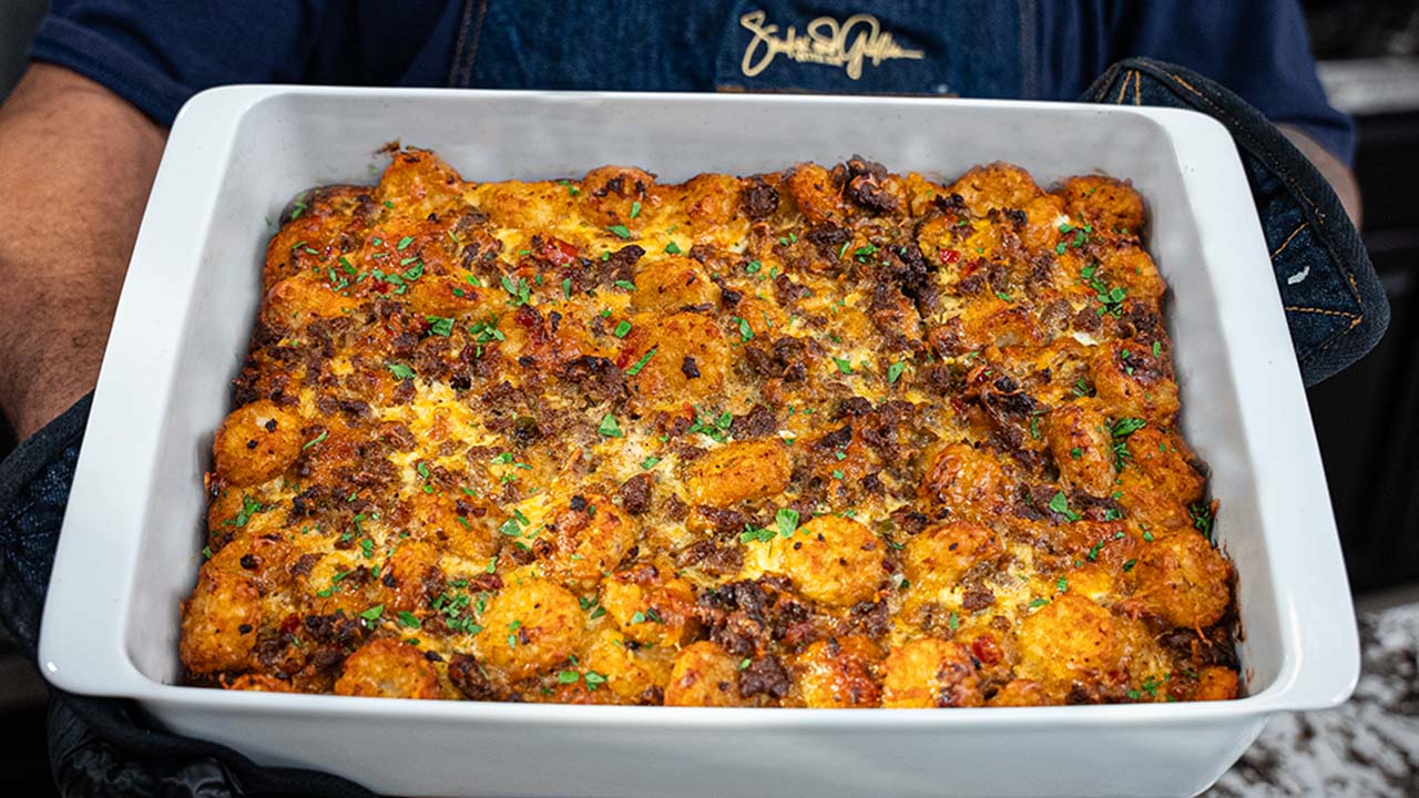 Hashbrown Breakfast Casserole with Sausage, Peppers, and Onions