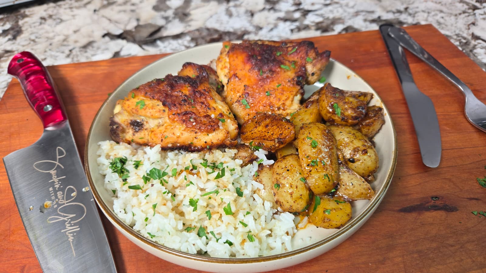 Honey Mustard Skillet Chicken Thighs with Potatoes